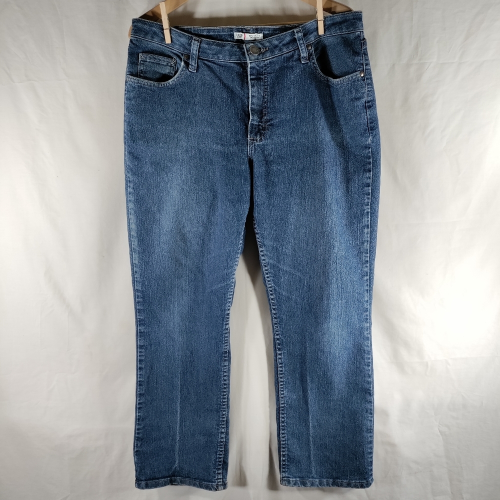 Lee Relax Fit Straight Leg Jeans Womens Sz 14P High Rise Stretch Dark Blue Wash